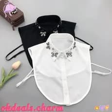 OKDEALS Gola Falsa , De Camisa Removível De Algodão Chiffon , Camisas De Borboleta Com Contas Feitas À Mão