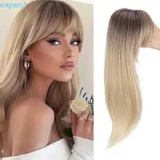 EXPEN Topper De Cabelo Com Franja , Prendedor Em Toppers Sintético Ombre , Postiços De Topo Natural Reto