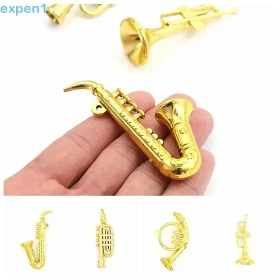 EXPEN Mini Saxofone Trompete Dourado , Modelo Miniatura Portátil Instrumento Musical De Ouro De Plástico ,