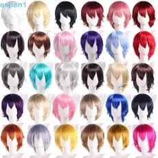 EXPEN Peruca Cosplay Colorida , Extensão De Cabelo Universal Perucas Sintéticas Curtas E Retas , Vermelhas De Festa De A