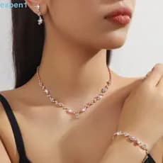 Conjunto De Joias De Cristal EXPEN , Brincos De Diamante Brilhantes , Colar De Pulseira Requintado De Strass Feminino