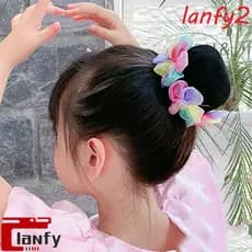 LANFY Flor Rede De Cabelo , Contas De Arco-Íris Crianças Bun Net , Corda Pérola Scrunchies Ballet Snood Diário