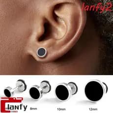 LANFY Round Brincos De Cavilha Preta , Brinco De Hip Hop Estilo Coreano De Moda De Aço Inoxidável