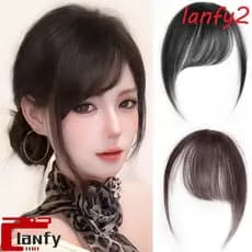 LANFY Franja Lateral De Cabelo Humano , Extensão Natural , Franjas Frontais Invisíveis Marrons Retas