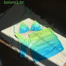 BOLONI Biquíni Maiô , Roupas De Praia Deep-V 3 Em 1 Conjunto De Roupa De Banho De Cor Gradiente , Slim Fit