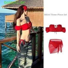 BOLONI Conjunto De 3 Peças De Roupa De Banho , Maiô Dividido Slim Fit , Biquíni De Três , Roupas De Praia De Verão Y2k