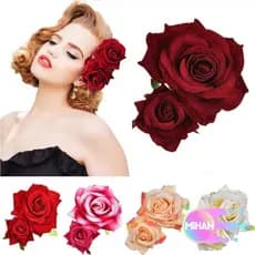 MIHAN Grampo De Cabelo De Flor Rosa Dupla Elegante Feito À Mão Para Mulheres/Meninas