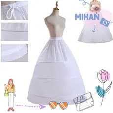 MH-BEAUTY Underskirt Crinolina , Anágua Longa Branca , Acessórios Para Vestido De Flores Com 3 Argolas