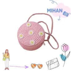 Bolsa Crossbody MH-BEAUTY , De Palha Infantil Feita À Mão Em Formato Redondo Ombro Pequena Margarida Tecida