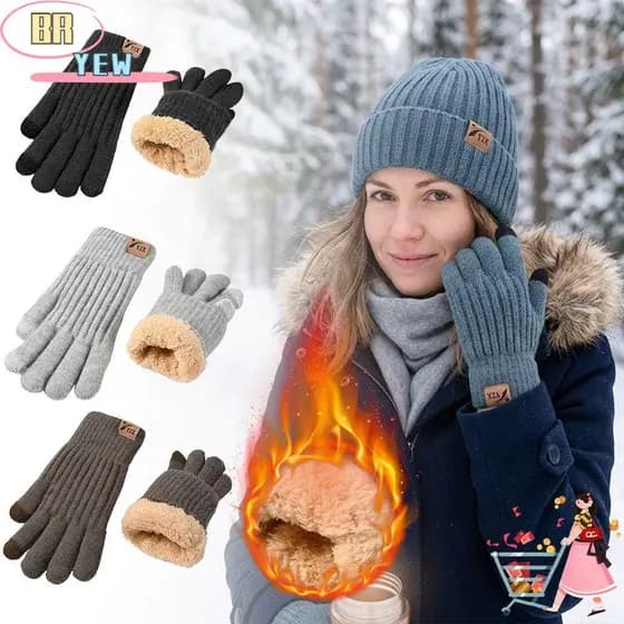 Luvas De Malha De Inverno YEE , Tela De Toque Espessadas E Quentes Ciclismo Com Forro De Pelúcia Elástico
