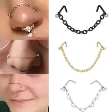 Duplo Nariz Corrente Narina Bola Festa Barra Brincos Piercing Corpo Jóias Presentes Parafuso Prisioneiro