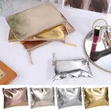 MXFASHIONE Bolsa De Moedas PU Brilhante , Cosmética Com Zíper De Cor Sólida Itens Pequenos Estilo Coreano
