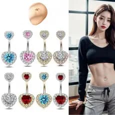 Anel De Umbigo De Coração Duplo MXFASHIONE , Zircão Colorido Amor , Joia De Piercing Corporal De Strass