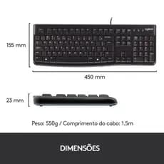 Teclado com fio USB Logitech K120 Resistente à Respingos e Layout ABNT2