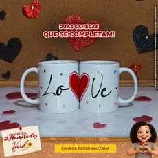Kit 2 Canecas Dia dos Namorados - LOVE - Caneca Porcelana Personalizada l LOVE  l  Canecas que se completam | Presente
