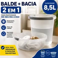 Conjunto Balde 8,5L Bacia 5L Flow Natural • Limpeza Casa • Organização • Lavanderia • Resistente OU