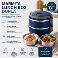 Marmita Térmica Dupla 1,4L Azul | Organizador de Refeição Almoço Janta Casa Trabalho