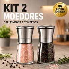 Kit 2 Moedores Pimenta Sal Grosso Temperos Manual Ajustável Aço Inox Vidro Gourmet Cozinha
