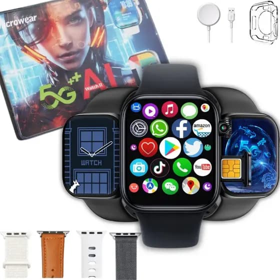 Smartwatch WhatsApp  5g W11A  AI Serie 11 com Chip Câmera + Brindes Microwear Feminino E Masculino
