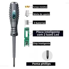 Caneta Chave de Teste Energia Elétrica com Luz de LED Busca Pólos Indicador de Energia