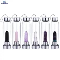 DF Garrafa De Água De Vidro Pedra Preciosa Natural Cristal Transparente Energia Infused Elixir Melhor Para Casa