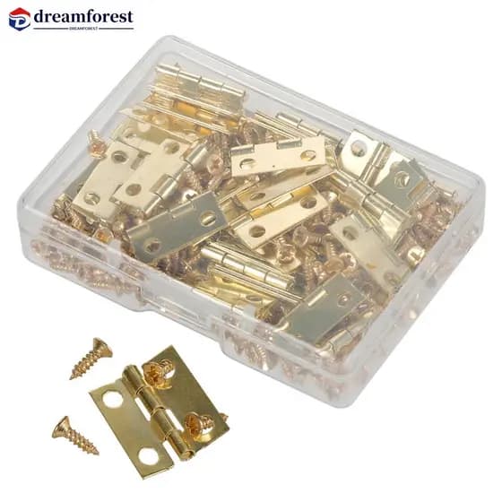 50Pcs /caixa Dobradiças + 200 Parafusos Ferro Dourado Preto Bronze 18 * 16mm Mini Dobradiça Arredondada DIY Box Hardware