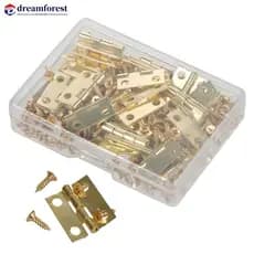 50Pcs /caixa Dobradiças + 200 Parafusos Ferro Dourado Preto Bronze 18 * 16mm Mini Dobradiça Arredondada DIY Box Hardware