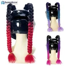 Homedecoração 2 Pçs Capacete Da Motocicleta Dupla Trança Tranças Decoração Mulher Peruca Para Capacetes De Moto Torção R