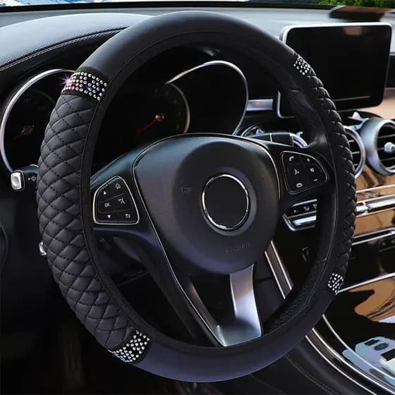 CFSTORE Capa Universal Para Volante De Carro Elástica Couro Bordada Cor Diamante-Da 37-38cm N3U9