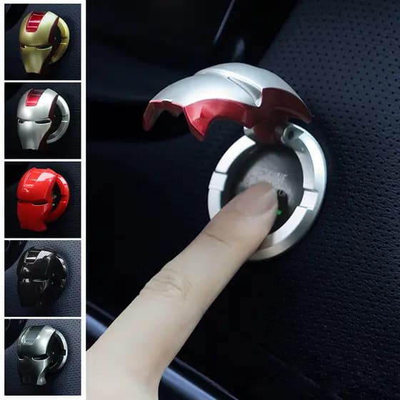 CF Interior Do Carro Botão De Parada Ignição Motor Capa Protetora Homem Ferro Decoração Adesivo Acessórios Interiores