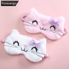 FOREVERGO Cartoon Máscara De Pelúcia Olhos Gato Fofo Para Crianças Anime Sono Viagem Descanso Dormir C8N4
