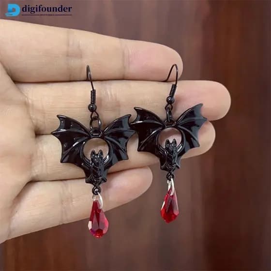 DGR 1 Par Gótico Vampiro Morcego Brincos Retro Vermelho Escuro Cristal Para Mulheres Homem Moda Bruxa Jóias Acessórios D