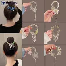 TIMEKEY Elegante Borla Garra De Cabelo Strass Pérola Flor Borlas Grampo Feminino Menina Rabo De Cavalo Titular Grampos F