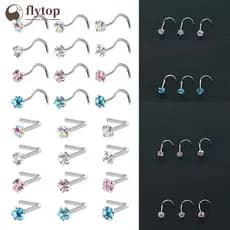 FLYTOP 3pcs/set De Aço Inoxidável Zircon Nose Stud Star Ângulo Reto Titanium Steel Jewelry Mulheres Homens Acessórios D2K7