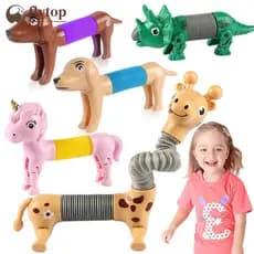 FLYTOP 3D Novidade Pop Tubo Primavera Cão Alpaca Unicórnio Girafa Estresse Aliviar Fole Brinquedo Fidget Anti-stress Ven