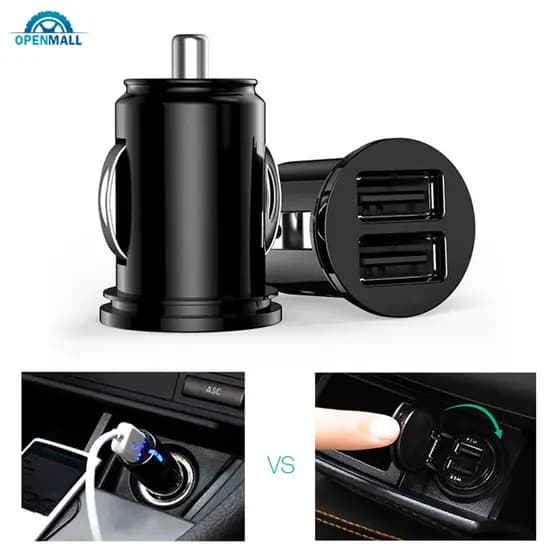 OM Carro Caminhão Auto Duplo 2 Portas USB Mini Adaptador Carregador Telefone Preto 12V Potência