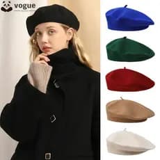 Boné Liso VOGUEEE , Chapéu De Boinas De Lã Retrô De Cor Sólida , Elegante , Quente Artista Francês Feminino