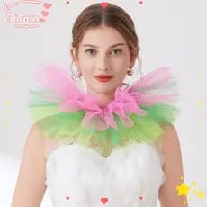 Colar Falso Com Babados De Tule CHANBR , Colorido De Três Camadas , Festa Gola De Malha Exagerada