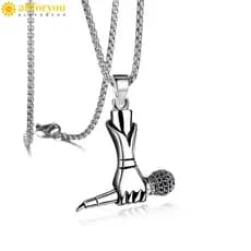 Colar De Microfone ALLFORYOU1 , Com Pingente De Prata À Prova D'água Hip Hop De Aço Titânio