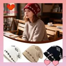 Chapéu De Malha Jacquard MOILYBR , Gorro Com Design Impresso , Proteção De Ouvido Borda Enrolada Quente
