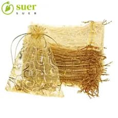 SUER1YE 50 Pçs/Lote Saco Favor De Festa De Casamento , 9 * 12cm Organza Jóias Bolsas Envoltório , Cordão