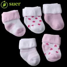 SUER1YE 5 Pares De Meias Curtas Para Bebês , Recém-Nascidas De Algodão Azul Rosa Respiráveis De Inverno Com Design Antid