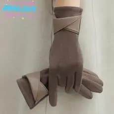 ZEALOUSSS 1 Par De Luvas Quentes De Inverno , Forro De Lã Elegante Design De Arco De Tela Sensível Ao Toque , Aderência