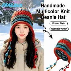 ZEALOUSSS Chapéu De Lã Tricotado , Gorro À Prova De Vento Estilo Étnico , Boné Bomber De Inverno Com Borla Listrada Arco