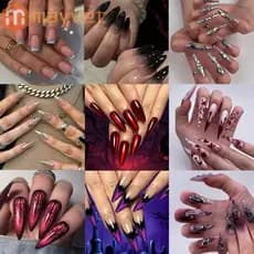 MAYVET 24 Peças De Unhas Postiças , Bailarina Longa De Amêndoa , Nials Falsos , Linda Cereja , Bastão De Halloween , Pre