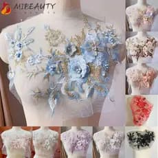 MIBEAUTY Patches Florais Bordados , Remendos De Lantejoulas De Flores Coloridas , Apliques De Tecidos De Renda DIY