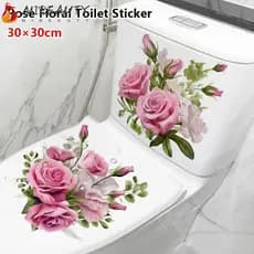MIBEAUTY 1 Conjunto De Adesivos Para Banheiro , Decalque Assento De Vaso Sanitário À Prova D'água Floral Rosa , Decoraçã