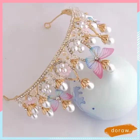 Tiara Coroa DORA Princesa Headwear Artesanal Strass Borboleta