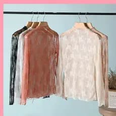 Blusa Transparente DORA , Camisetas Transparentes De Manga Comprida , Malha Preta Moderna ,