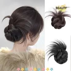 BEAUTYHOMEBR Peruca De Cabeça De Coque , Clipe De Garra De Cabelo Marrom Fofo , Preta Natural Sintética Grampo Feminino
